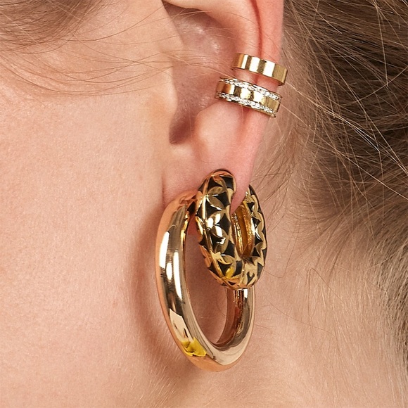 Willa Gold & Black Enamel Huggie Hoop Earrings - Picture 2 of 7